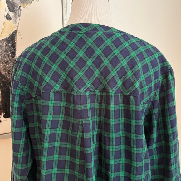 Talbots Petites Green and Navy Plaid Cotton Blouse Size XP - Picture 5 of 8
